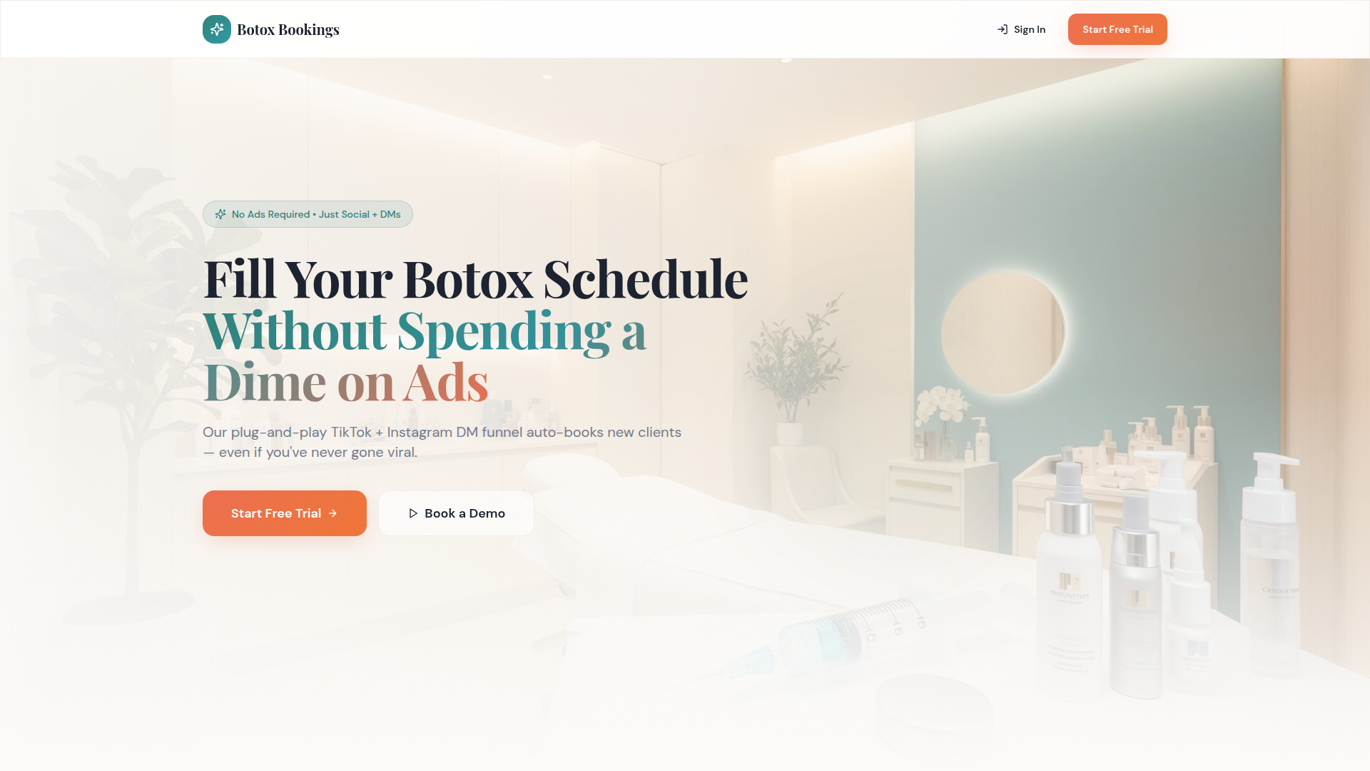 BoTox Bookings website screenshot