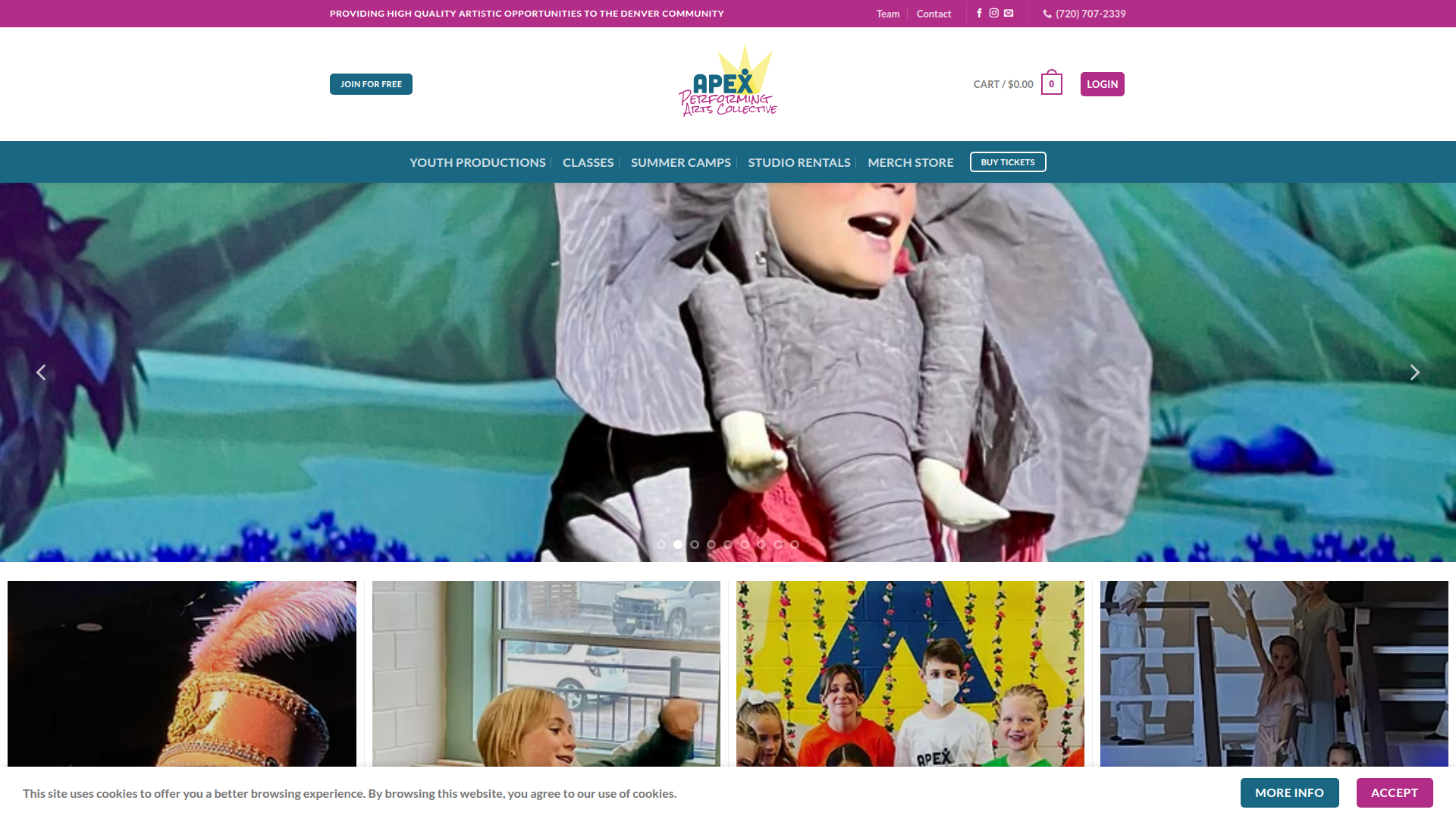 APEX Performing Arts website screenshot