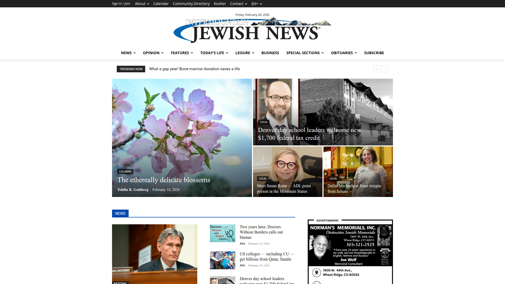 Intermountain Jewish News website screenshot